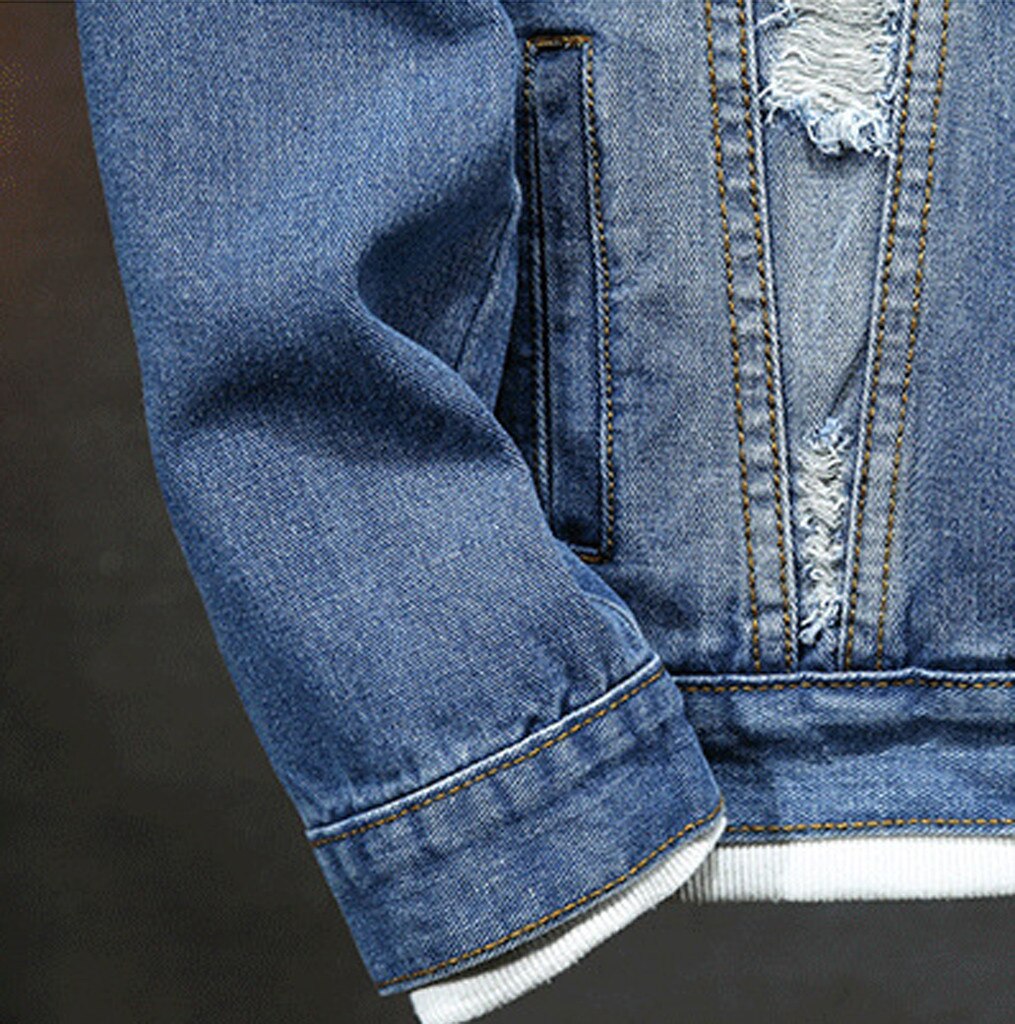 Mens Coat Casual Velvet Cowboy Loose Button Long Sleeve Keep Warm Coat Turn-down Collar Single breasted denim jacket#1