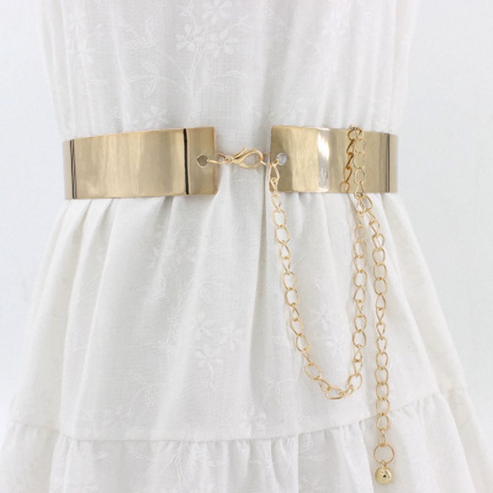 Cinturones de cintura Vintage con lentejuelas metálicas y agujeros para mujer, cinturón occidental para niñas, cinturón dorado con cadena salvaje, vestido, sobretodo, decoración, , novedad
