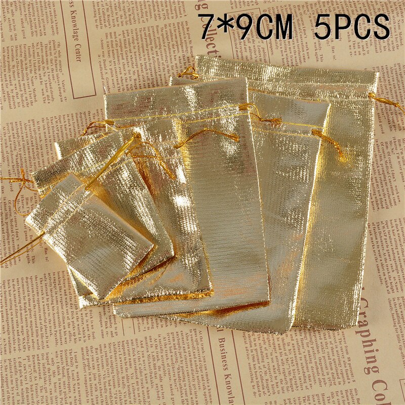 20pcs/bag 7x9cm 5x7cm Adjustable Jewelry Packing Silver/ Gold Colors Drawstring Velvet Bag,Wedding Bags & Pouches: M gold 5PC