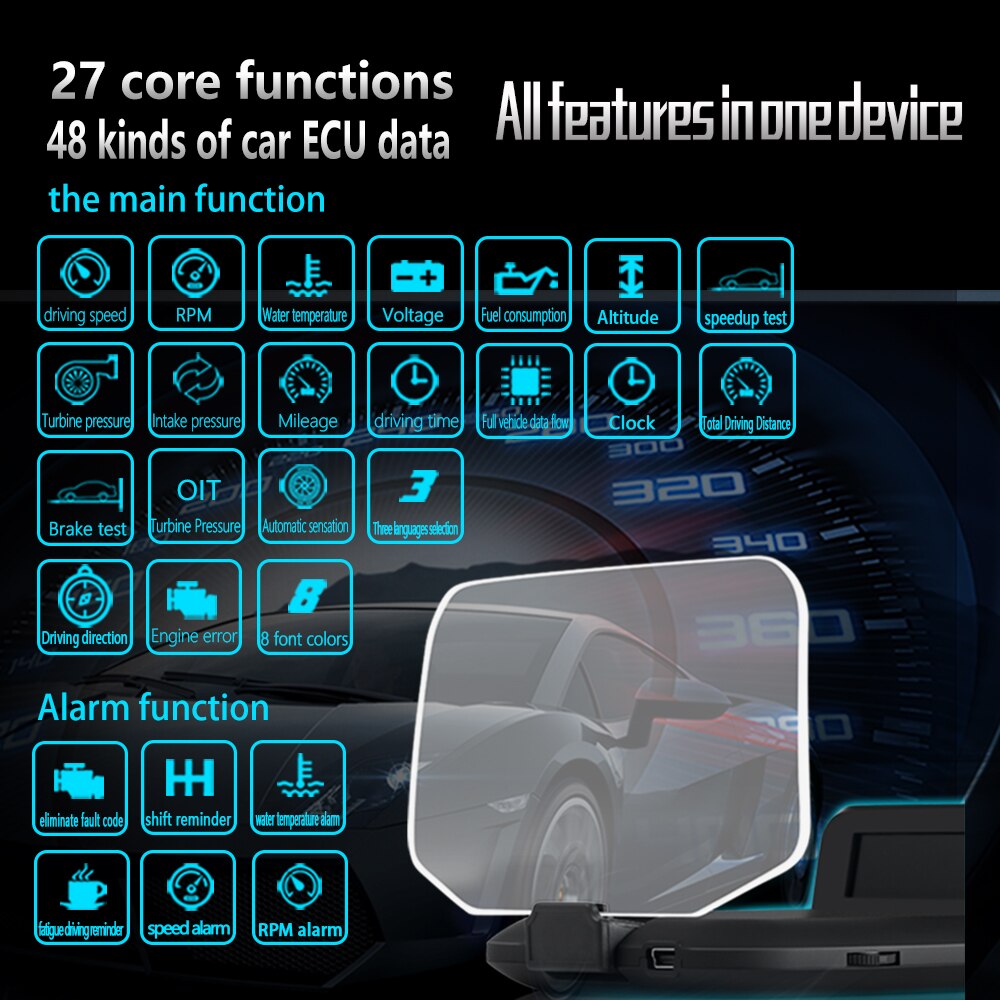 Auto Navigation Kopf hoch Anzeige HUD OBD2 + GPS Dual Modus Windschutzscheibe Projektor MPH Tacho Wasser Öl Temp RPM Clever Auto System