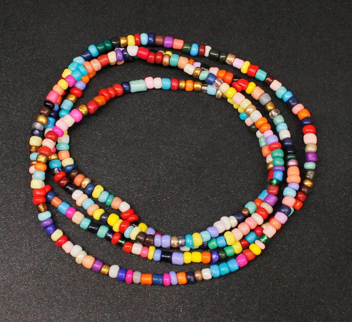1 piezas estilo bohemio Multi Color cintura elástica vientre cuentas cuerpo cadenas pulsera tobilleras para cuerpo playa verano Boho joyería: B