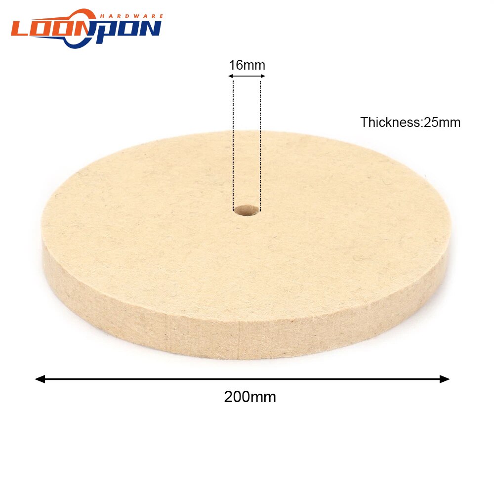 200-300mm Wool Felt Polishing Buffing Wheel Bore 16mm for Metal Marble Glass Ceramics 10MM Inner Diameter 25mm Thickness