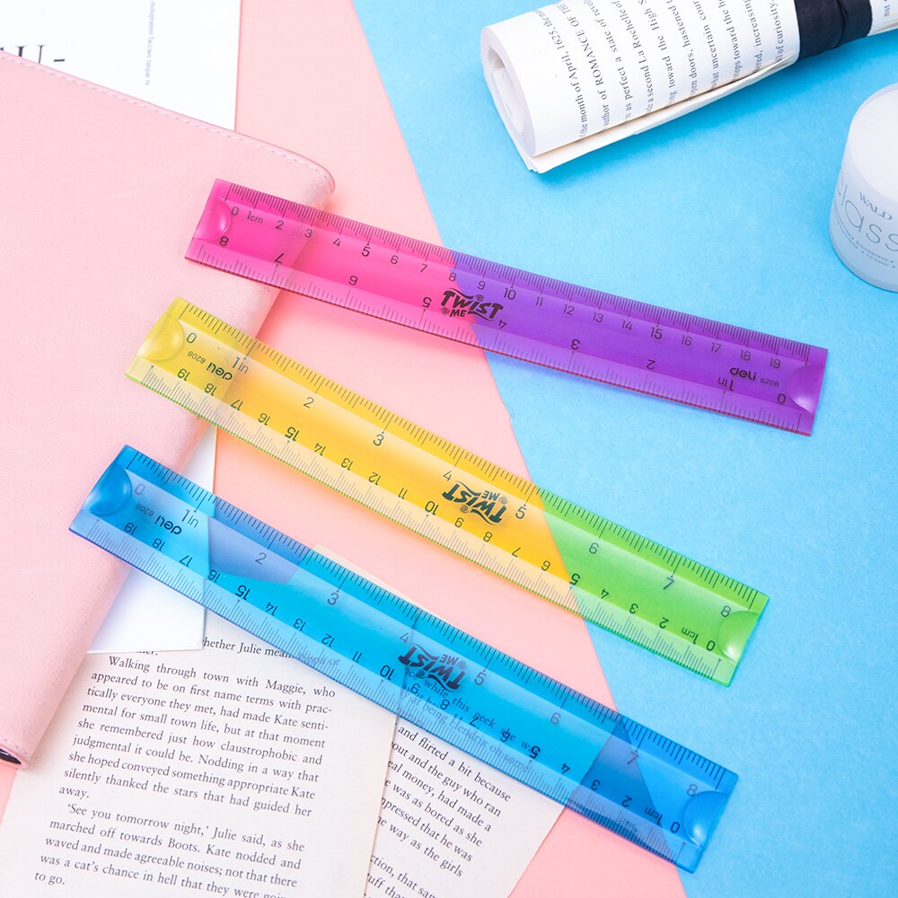 Deli Flexible Ruler School Drafting Tool Cm Inch Measure Colorful Soft Rulers Stationery