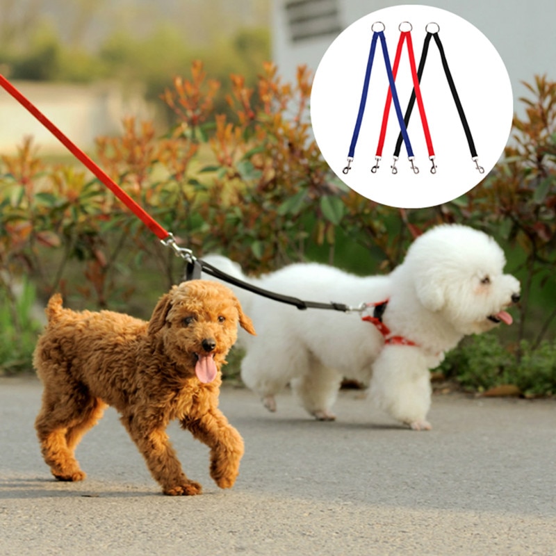 Correas dobles de nailon para pasear perros, correa de 2 vías con Collar para cachorros, correa de plomo de tracción para perros pequeños, accesorios para perros pequeños