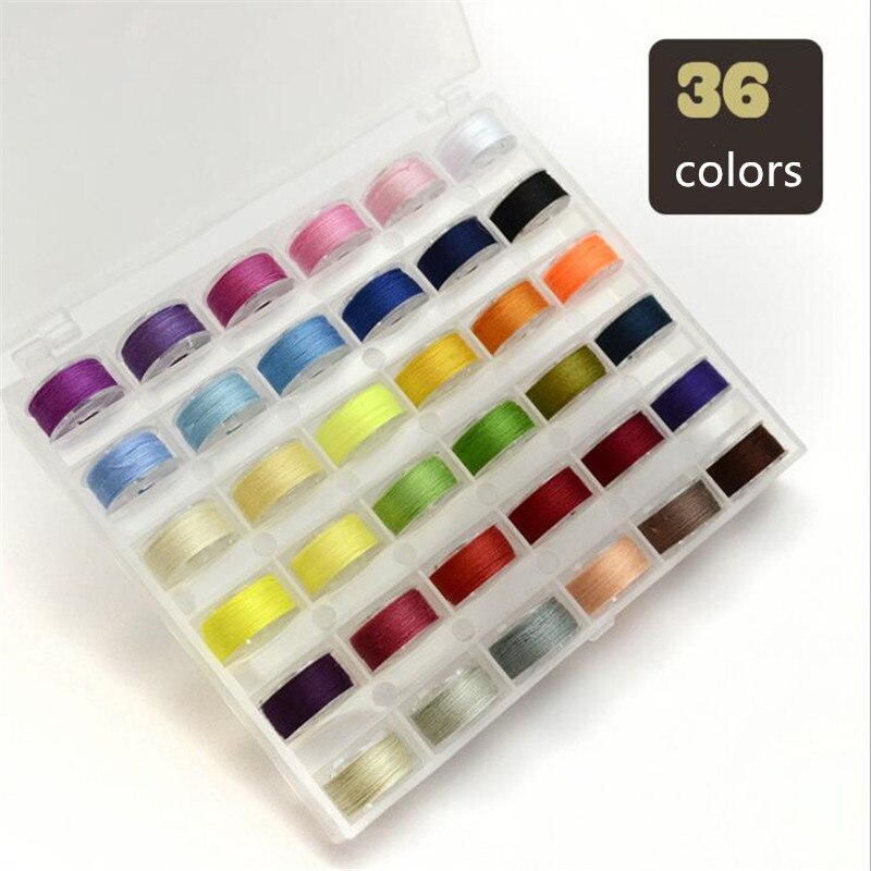 25/36/50/72pcs Coloful Sewing Thread 25 Grid Clear Plastic Machine Bobbins Embroidery Pre-wound Bobbins Thread kit: 36 colors