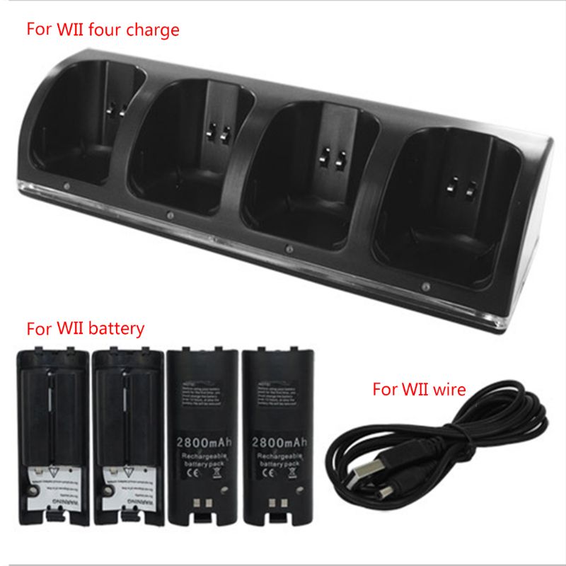 4Port Smart Charger Charging Dock Station Met Oplaadbare Batterijen Usb Data Kabel Voor Wii Game Console Accessoires: BK