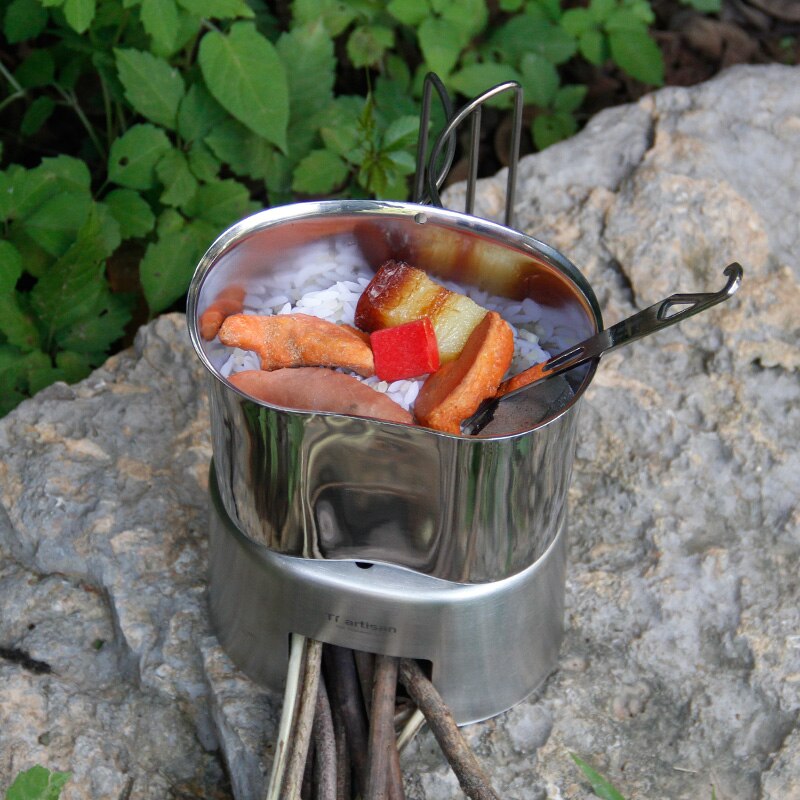 Tiartisan di Campeggio Esterna In acciaio Inox 304 Esercito Edizione Mensa Tazza Lunch box con Bail maniglia e di Legno stufa set