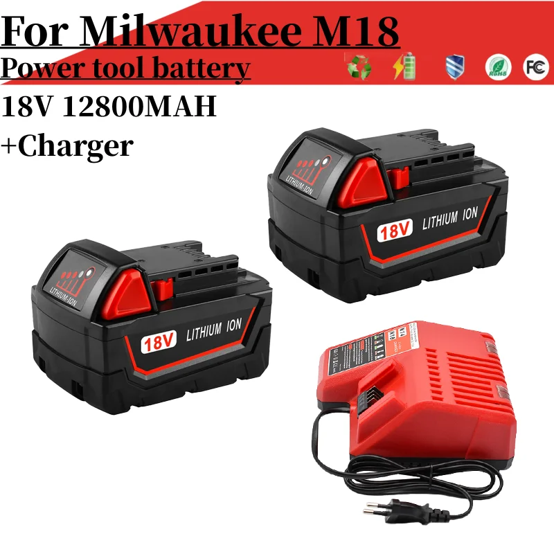 Akumulator do elektronarzędzi Milwaukee M18, ładowarka, BR, XC, 18 V, 12800 mAh M18B5, 48-11-1860, wbudowany akumulator 18650