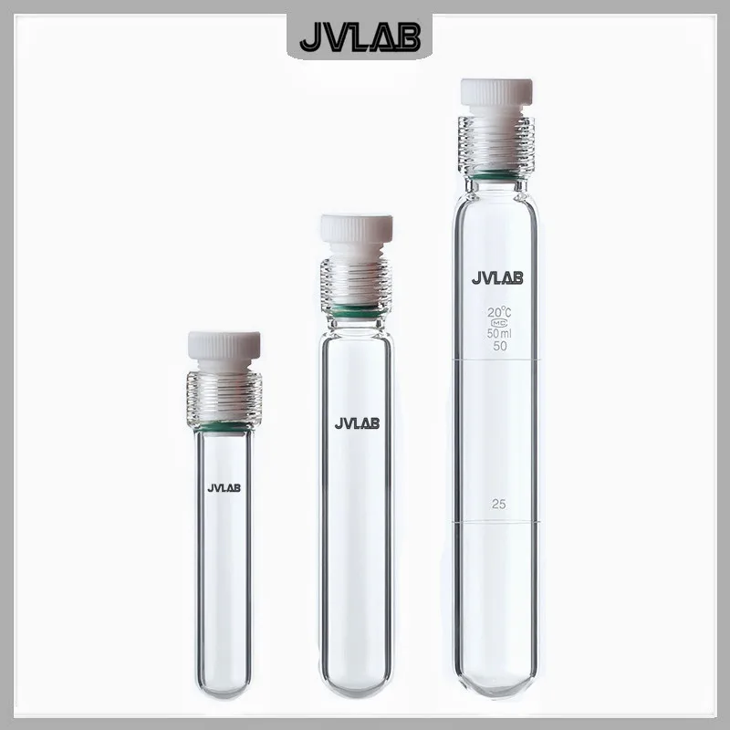 Glass Pressure Resistant Tube PTFE Plug Screw Mouth Chemical Laboratory Round Bottom Test Tube 5 10 25 50 100ml