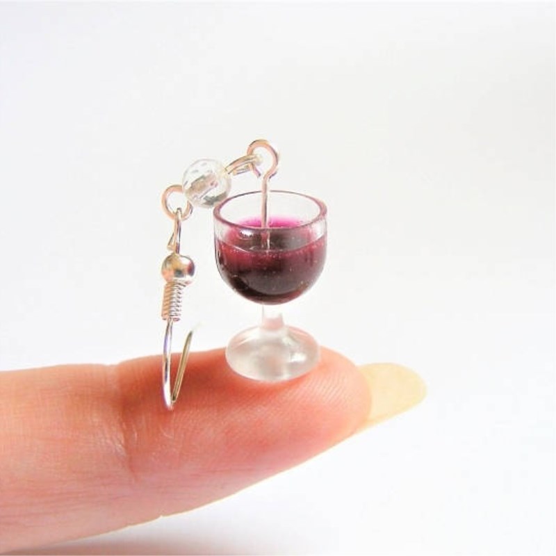 Wine Earrings, Miniature Food Earrings, Miniature Food Jewelry Handmade Jewelry Mini Food Jewelry for wine Lover