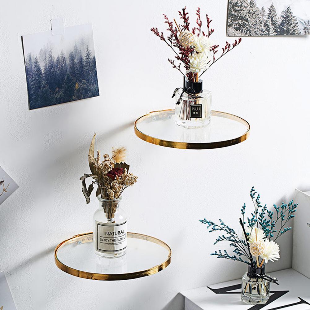 Beautiful Wall Mount Glass Plant Floating Shelf Electroplating Process Strong Load-bearing Glass Floating Shelf