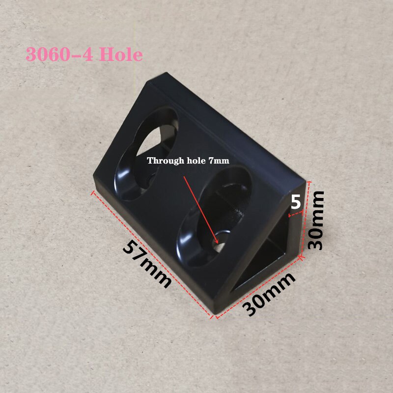 1Pc Zwarte Kleur Hoek Beugel 90 Graden Hoek Verbinding Voor Aluminium Profiel /3030/4040/4080/2040/3060/50100 Driehoek Blok: 3060-4 hole