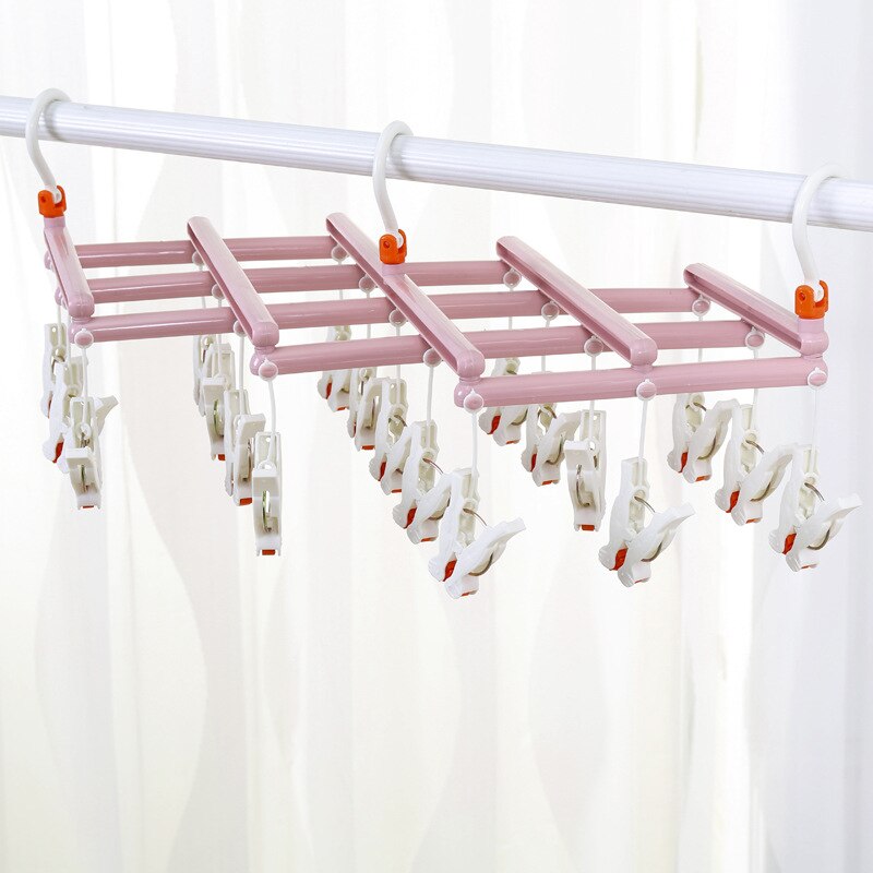 Wonderlife 29 Clip Plastic Retractable Drying Rack Windproof Non-slip Underwear Socks Multi-clip Rotatable Hanger Drying Rack: pink