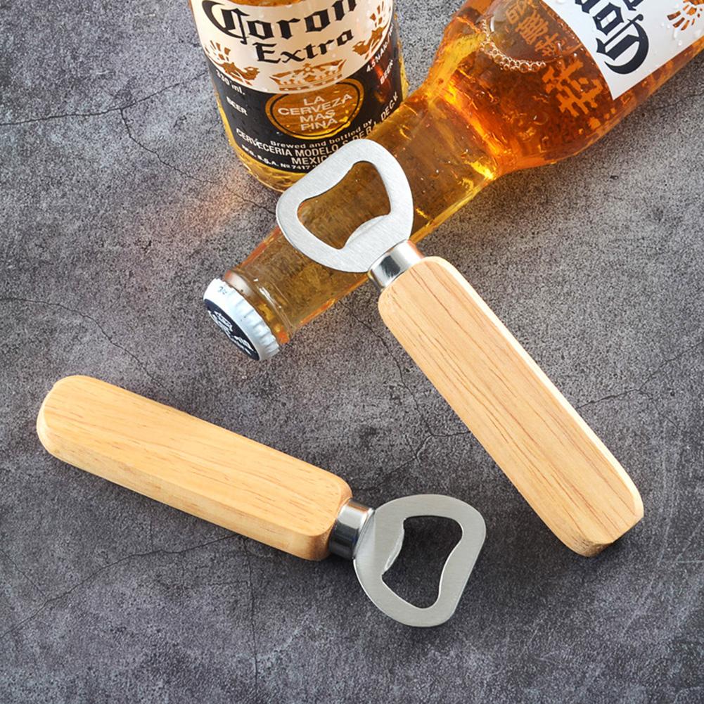 Wooden Handle Beer Bottle Opener Wine Beer Soda Glass Cap Opener Home Kitchen Bar Tools