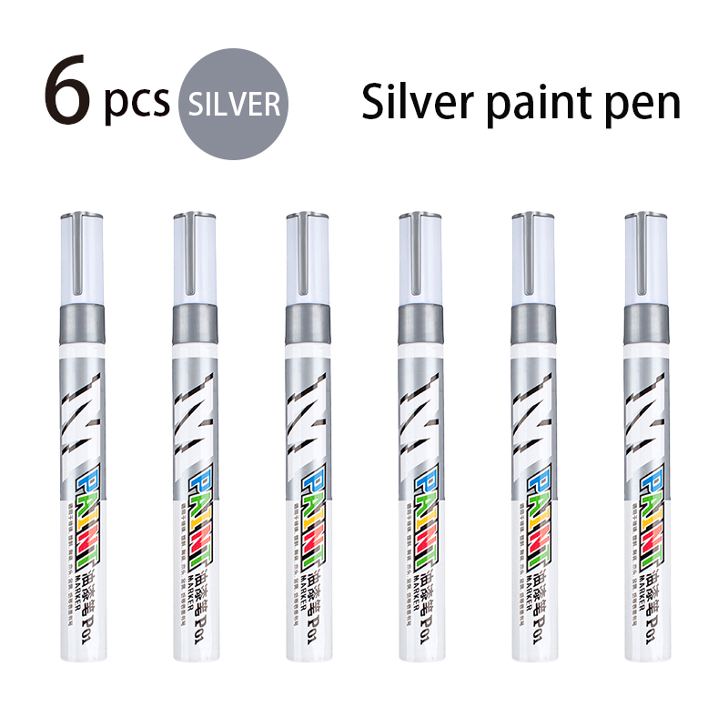 Color Waterproof Paint Marker Glass Plastic Ceramic Wood Metal Paper Car Paint Scratch Repair Pen Graffiti Tires Do Not Fade: 6 silverpens