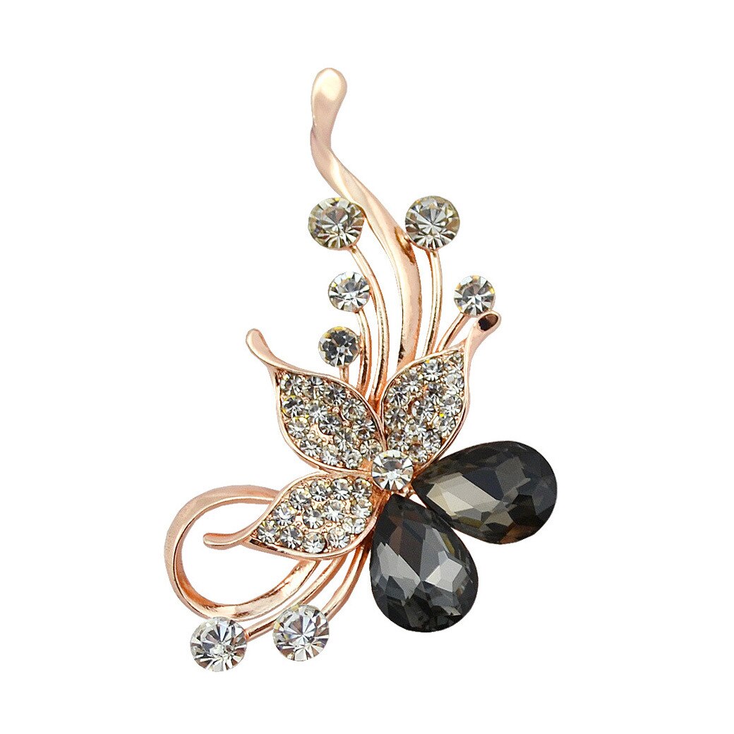 Elegante Kristallen Bloem Broche Rhinestone Plant Sieraden Golden Vrouwen Accessoires Donkerblauw/Light Grey Kleuren: Grey