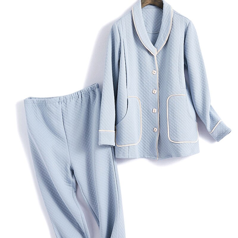 Vinter ammende pyjamas barsel kappe sæt til gravide barsel pyjamas nattøj 2 stk / sæt: Blå / M