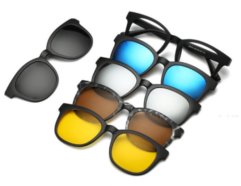 5 stk/set Magnetische Clip Zonnebril Vrouwen Bril met Magnetische Clip op Zonnebril Gepolariseerde Mannelijke Multifunctionele Eyewear: Bruin