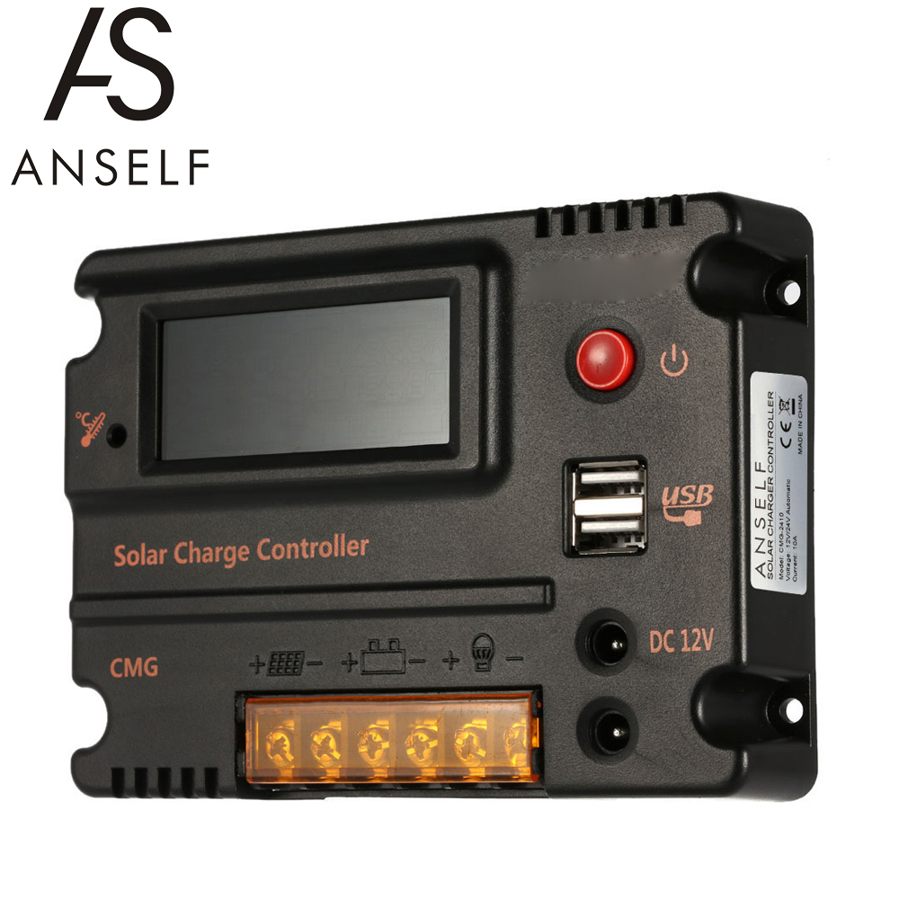 Anself 10A/20A LCD Solar Charge Controller Panel Battery Regulator Auto Switch Overload Protection CMG-2410/CMG-2420 12V/24V