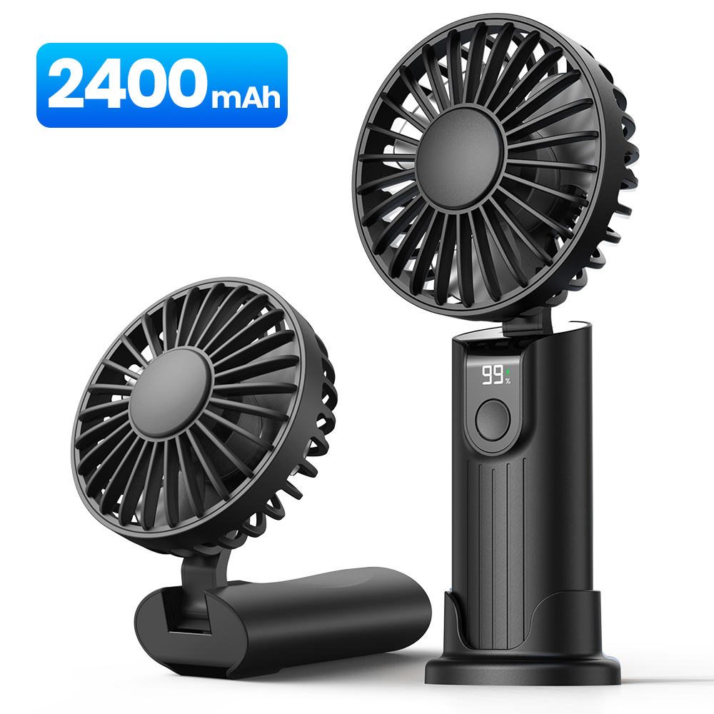 Topk 5000Mah Mini Draagbare Ventilator Usb Oplaadbare Draagbare Ventilator, Kleine Zakventilator 3 Snelheden Met Lanyard & Basis, Usb Bureauventilator Opvouwbaar: YELLOW
