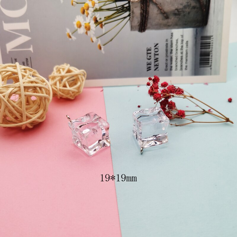 10 stücke Transparente Eis Würfel Harz Anhänger Charme 3D Geometrische Eis Charme Für Modeschmuck Zubehör Ohrring Keychain Schwimm