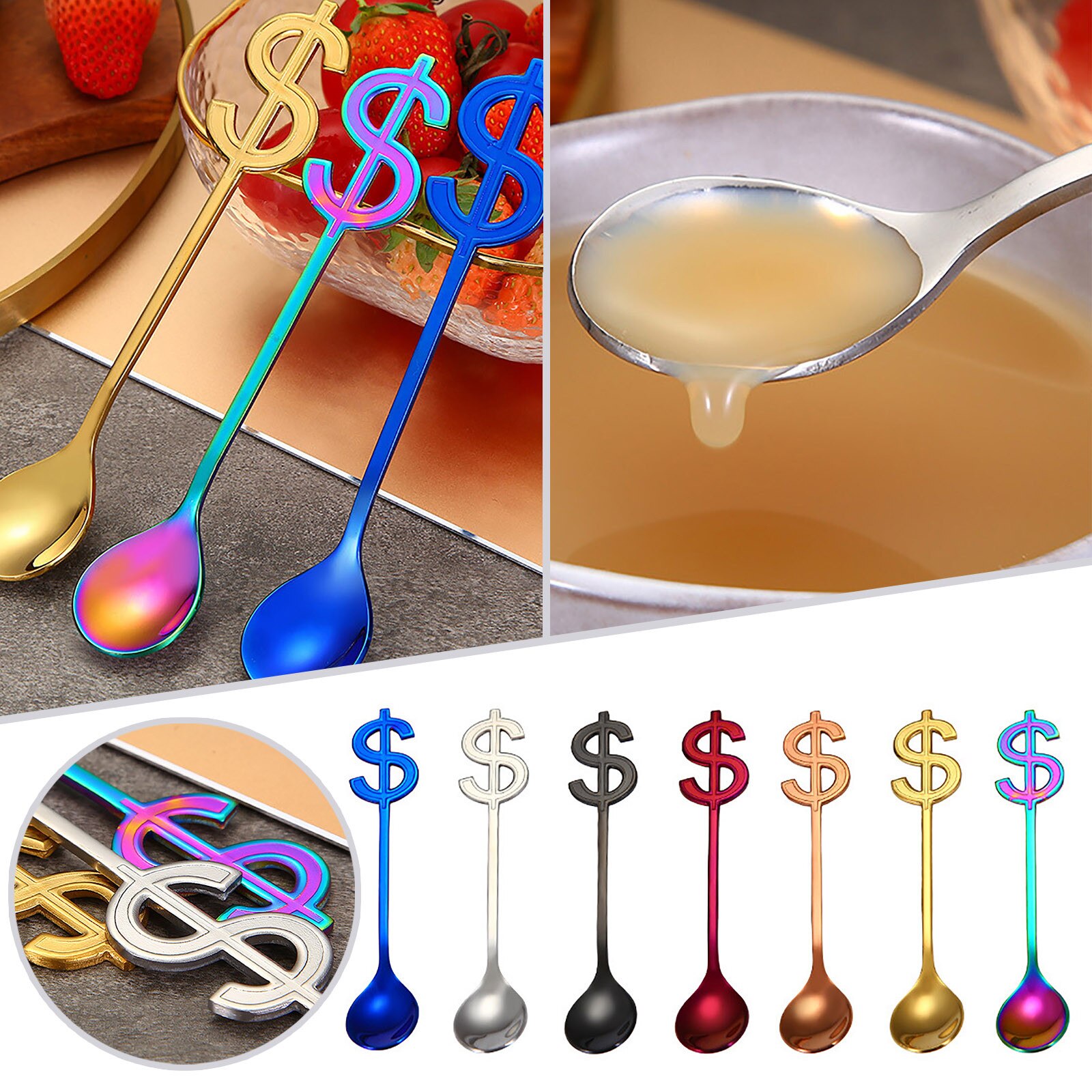 Cucharas creativas de acero inoxidable para café, té, utensilios de cocina, utensilios para beber, cucharas de postre, , 1 ud.
