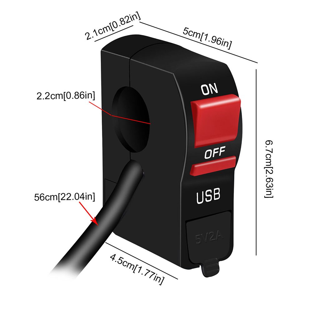 Motorcycle Headlight Switch 12V Waterproof With Indicator Light Single USB Charging Port Modified Faucet Fixed Switch