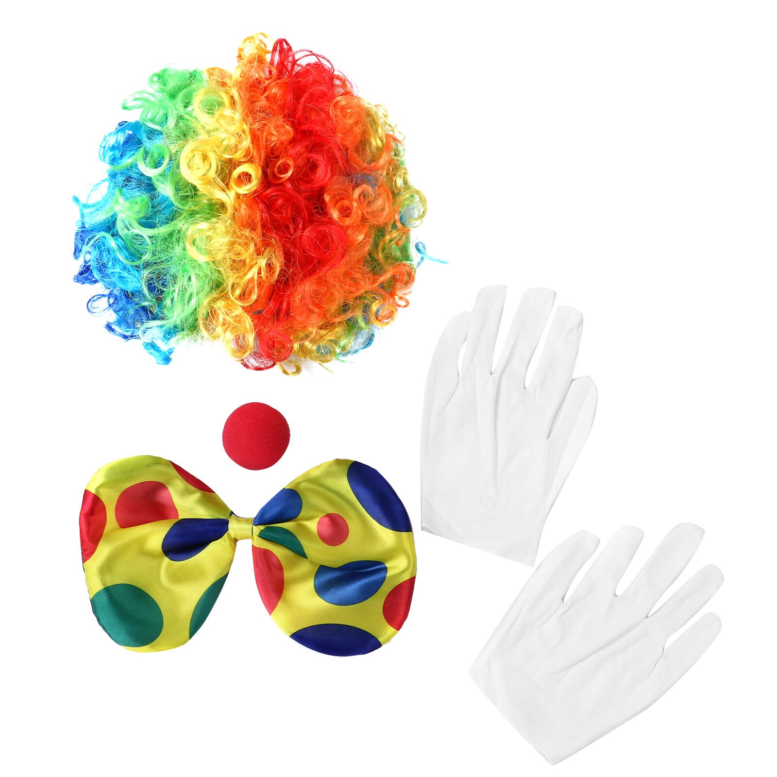 Conjunto de disfraz de payaso, peluca de circo arcoíris, esponja, puntos en la nariz, pajarita, guante, conjunto de Halloween, fiestas de Navidad, carnavales, accesorios de Cosplay