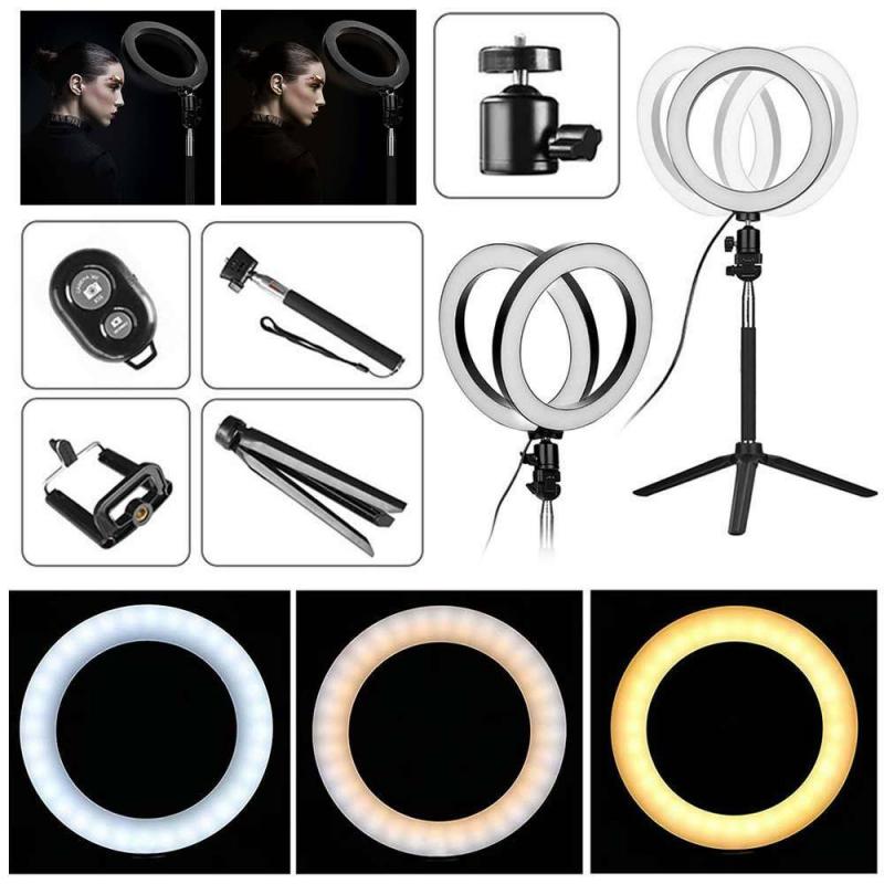 Led beleza transmissão ao vivo anel luz de preenchimento conjunto 20cm luz de preenchimento cinco em um (preto) s20 + Z07-1