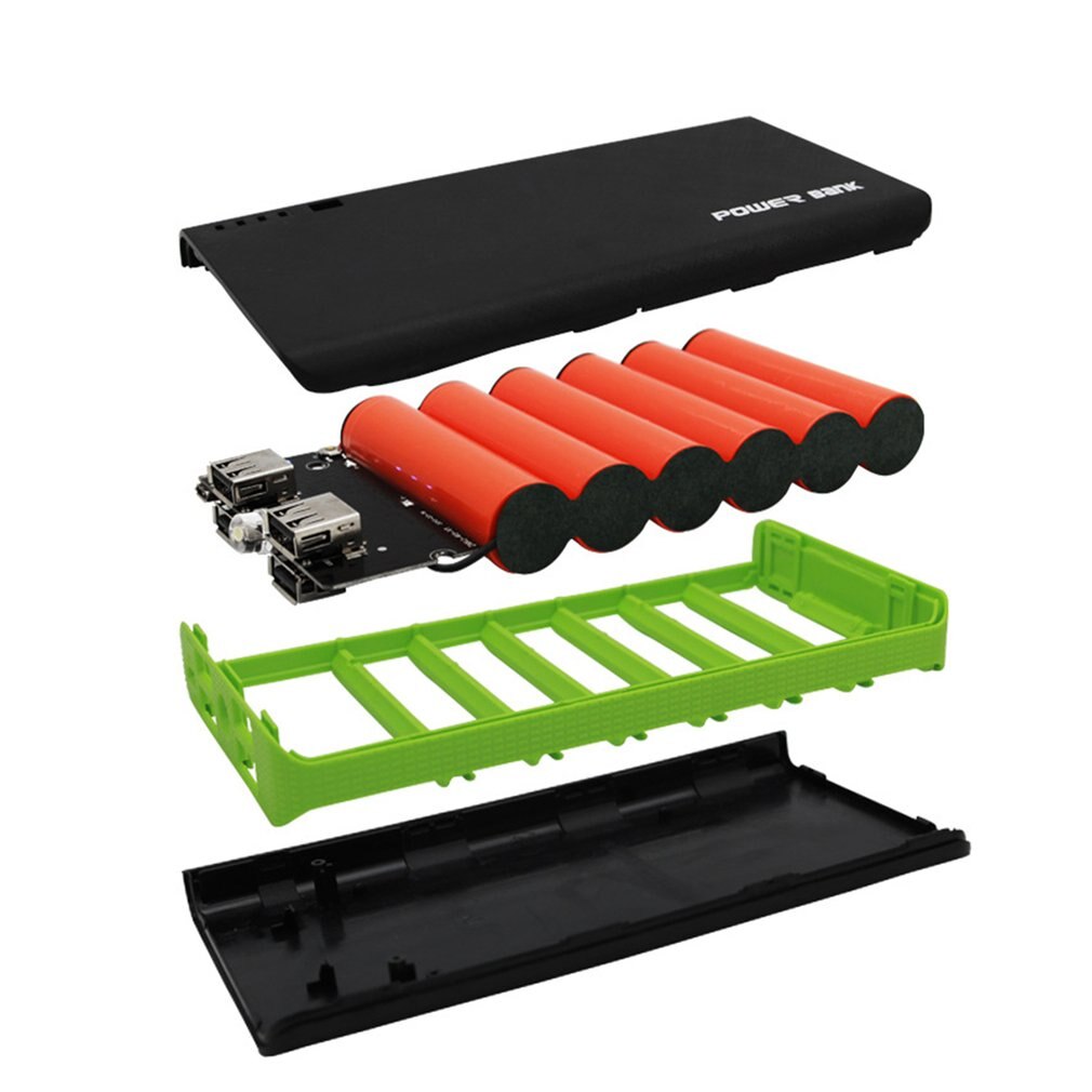 Power Bank Shell with LED Flashlight 4 USB Ports 5V 2A Power Bank Case DIY Kits Powered By 6x18650 Batteries(not include)