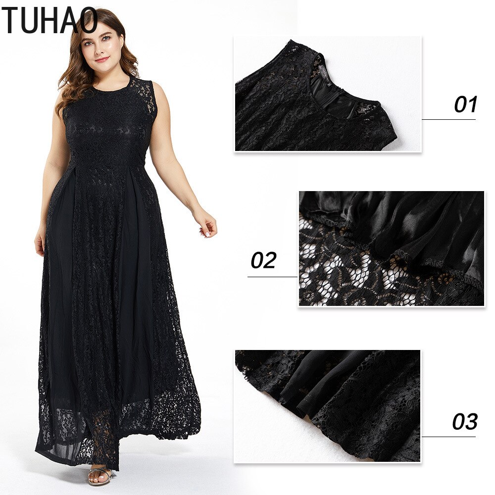 TUHAO 7XL 6XL 5XL 4XL Plus Size Dress Women Summer Lace Dresses for Mother Mom Sexy Loose Long Dress Party Vestidos WM11