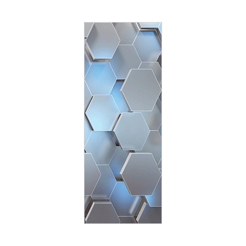 3D View Hexagon Door Sticker Peel and Stick Wallpaper Waterproof Removable Decal: XL 18.7x78.74inx2