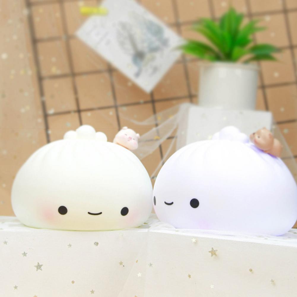 Universal Cartoon Dumpling Night Light Silicone LED Night Light Endurance Quickly Charge Buns Touch Controls Night Light