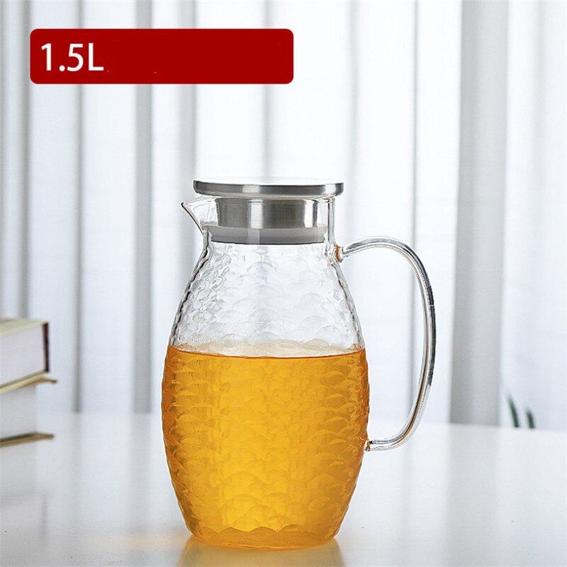 Stor kapacitet glas fiskfjäll vattenkanna kall vattenkokare lemonad värmebeständig explosionssäker uppvärmbar karaff juicekanna tekanna: 1.5l