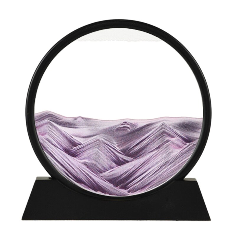 12 &quot;Bewegende Zand Kunst Foto Ronde Glazen 3D Diepzee Sandscape In Motion Display Vloeiende Zand Frame Ronde Glazen grit Foto Hourgl: purple