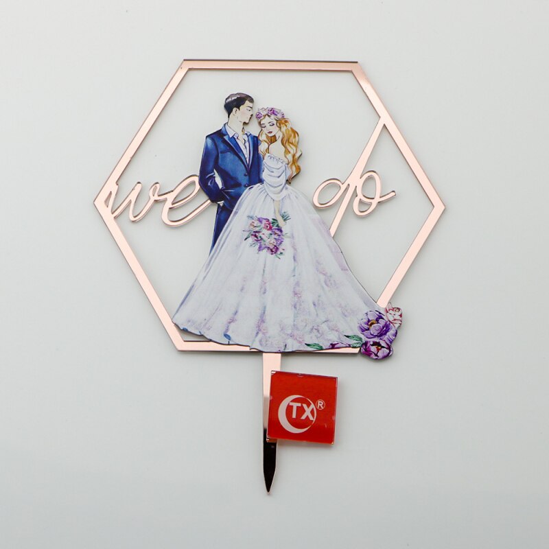 Wedding Cake Toppers We Do Bridal Groom Wedding Party Painted Acrylic Cake Flags For Wedding Engagement Cake Baking Decor: rose gold
