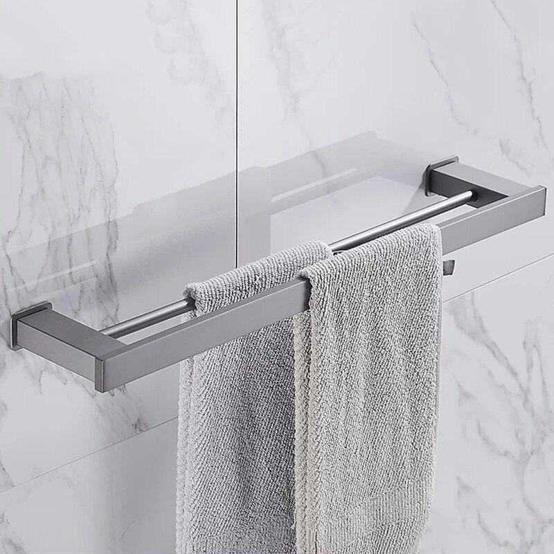 Gunmetal Grijs Badkamer Accessoire Set Ruimte Aluminium Metal Handdoekhouder Rack Bar Plank Papier Houder Tandenborstelhouder: double towel bar