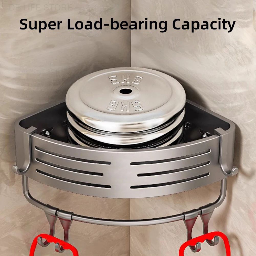 1-2PCS Badezimmer Eckregal mit Kunststoff Haken Handtuchhalter Kein Bohrenraum Aluminium Dusche Lagerregal Badezimmer Organizer