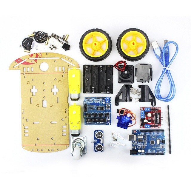 Robot Auto Chassis Kit Avoidance Tracking Speed Encoder Batterij Box 2WD Ultrasone Module Voor Arduino Diy: Blauw