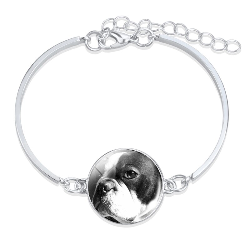 1pc Bulldog de Metal de Color plata Pulsera Retro Animal perro Cabochon de vidrio de bisutería con de barras brazalete de las mujeres accesorios: 7
