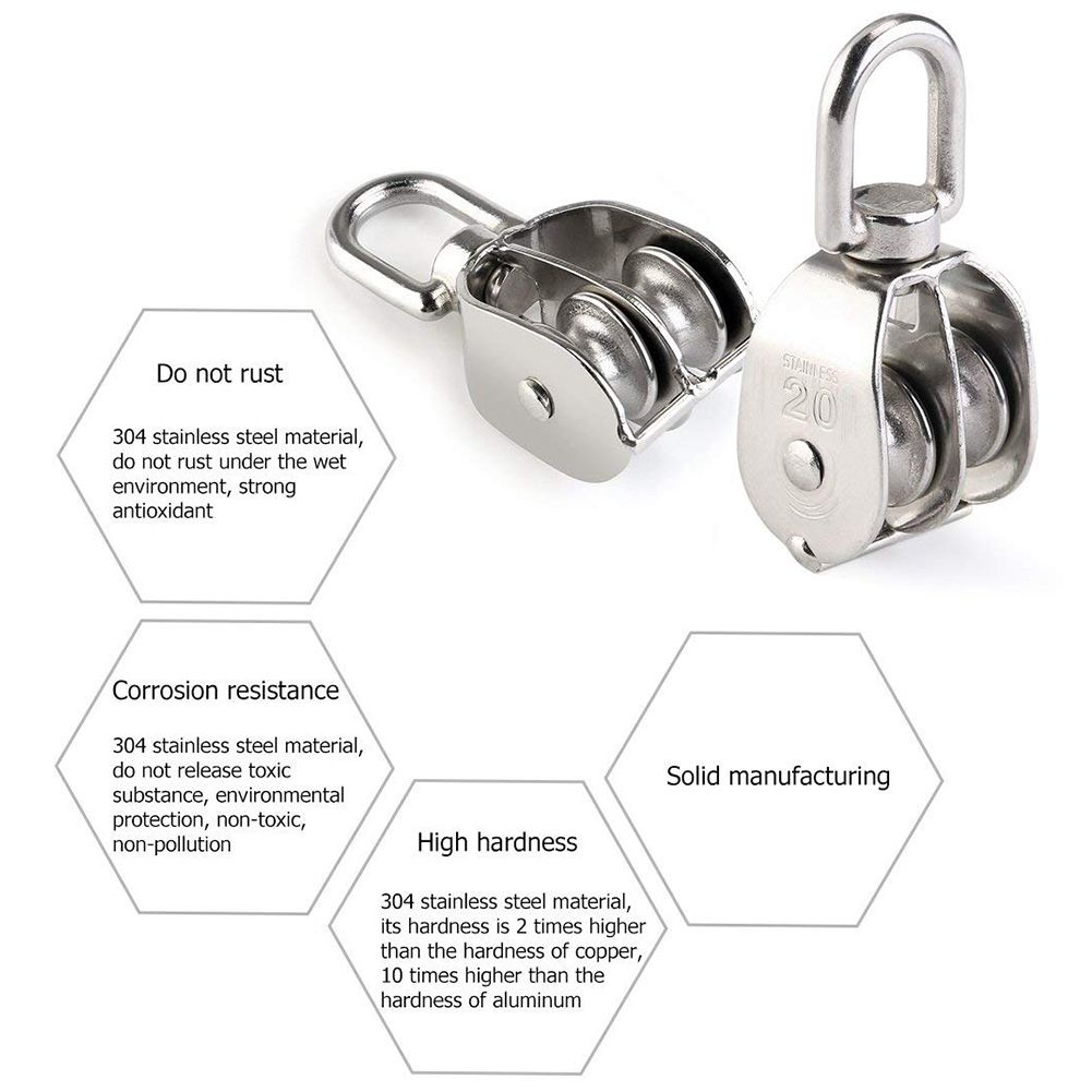 Double Pulley Block 2pcs Stainless Steel 304 Double Swivel Pulley Block