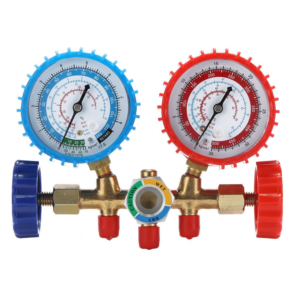 Calibro collettore diagnostico AC Set manometro refrigerante a 3 vie per refrigeranti R134A R12 R22 R502 con accoppiatore e adattatore