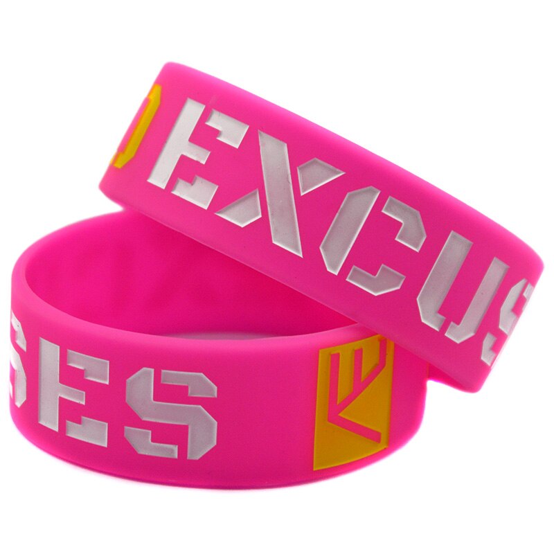 OBH 1PC No Excuse One Inch Wide Silicone Bracelet Engraved and Filled in Color