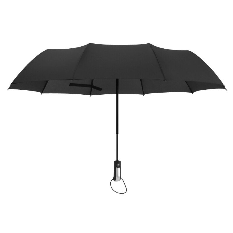 10 Botten volautomatische 3 Vouwen Zakelijke Paraplu Dual-purpose Winddicht Versterking Zwarte Coating Parasol