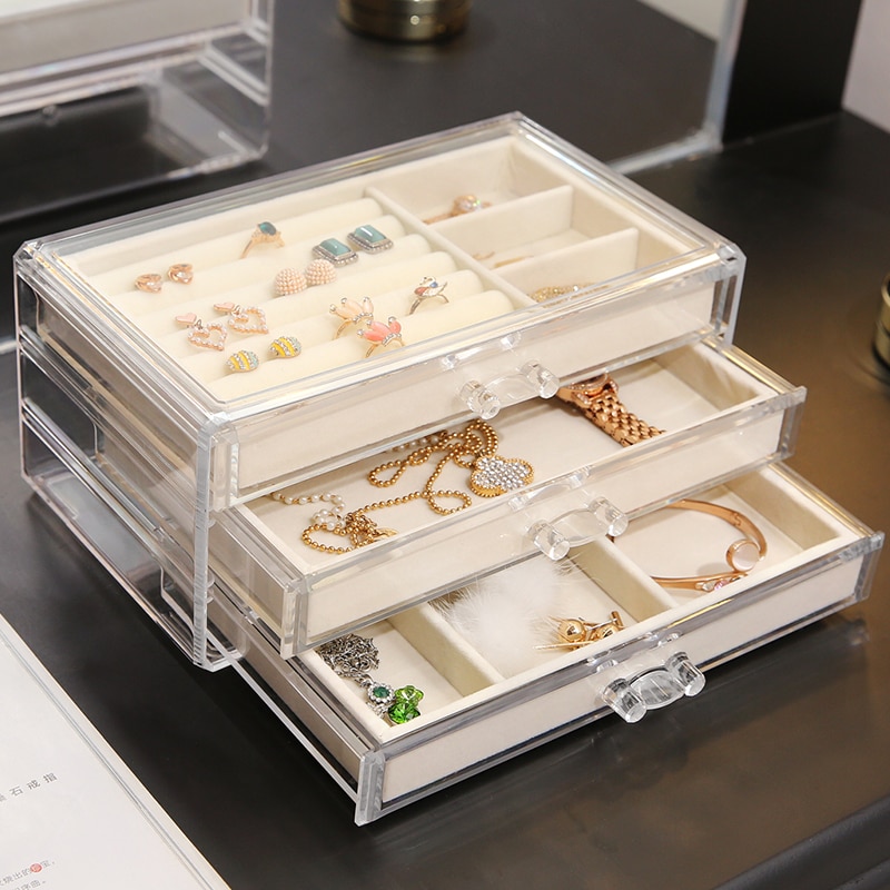 M Clear makeup drawers transparent plastic makeup storage drawers with covers can put jewelry tray inside C227-2