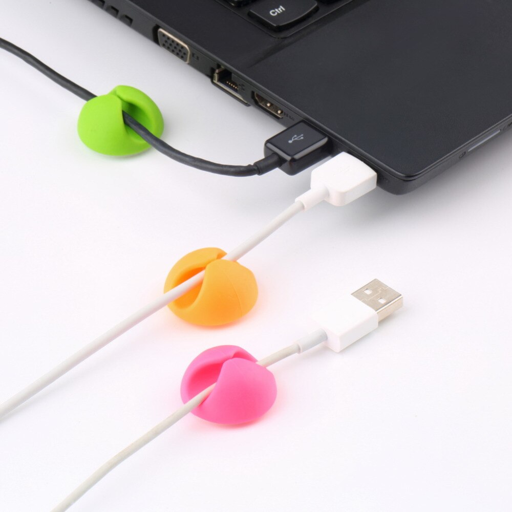 SIANCS Round Clip USB Data Cable Winder Headphone Line Holder 5pcs Charging Cord Manager Organizer Shaft Clamp Soft Bundled Wire