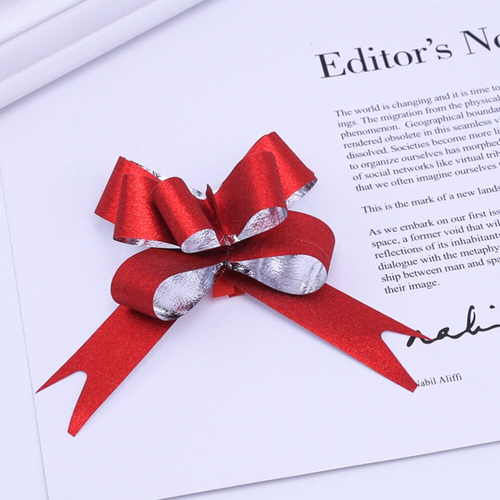 50 Uds. 9cm hermosos moños de tracción con de copo de nieve Navidad decorativo Pull Bowknots caja de tirar moños lazo cinta (Re