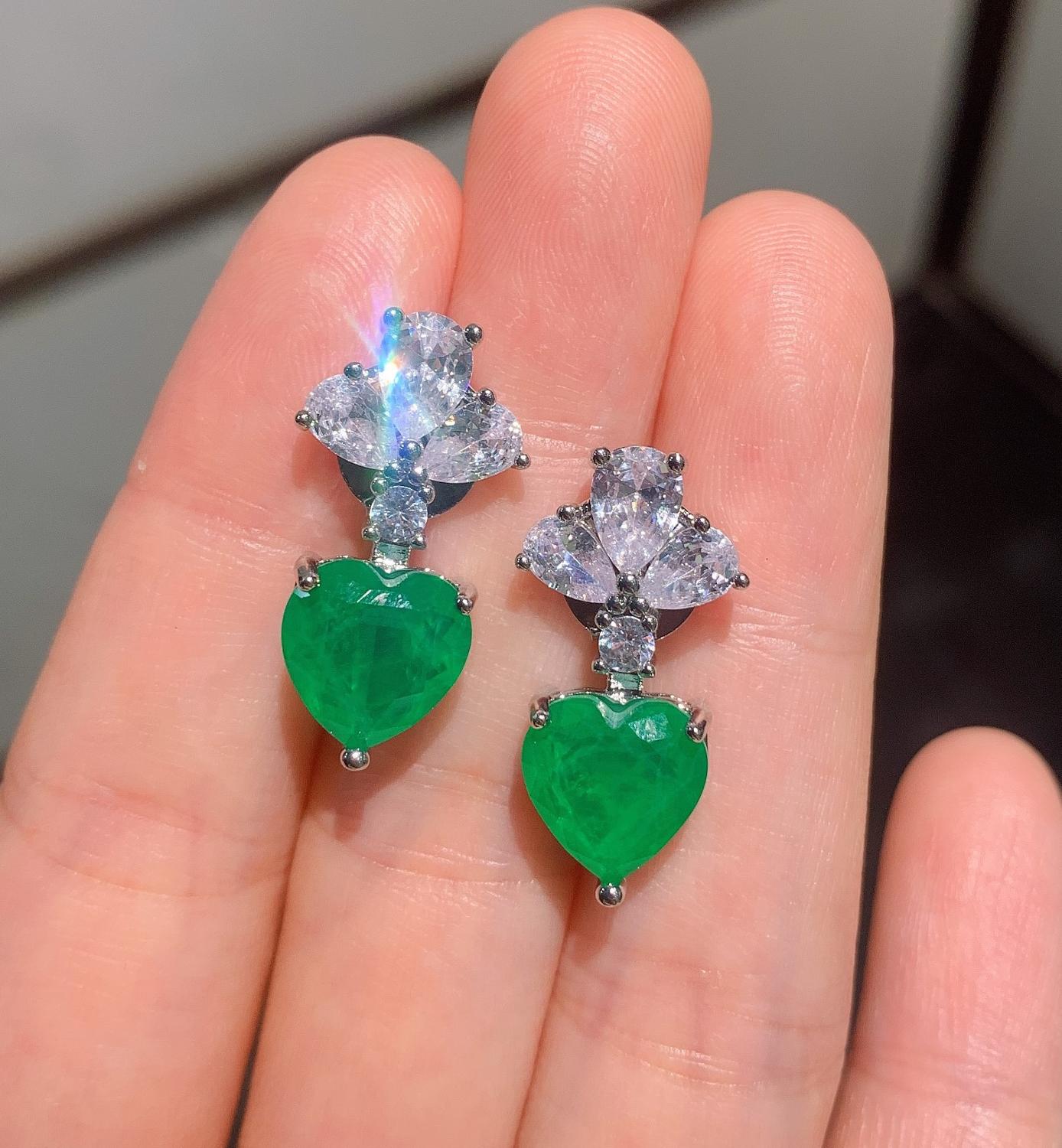 Creato Paraiba cuore Verde Smeraldo Della Pietra Preziosa Dei Monili impostato per Le Donne in Argento 925 della vite prigioniera di colore Orecchini Collane del pendente per I Regali di Nozze