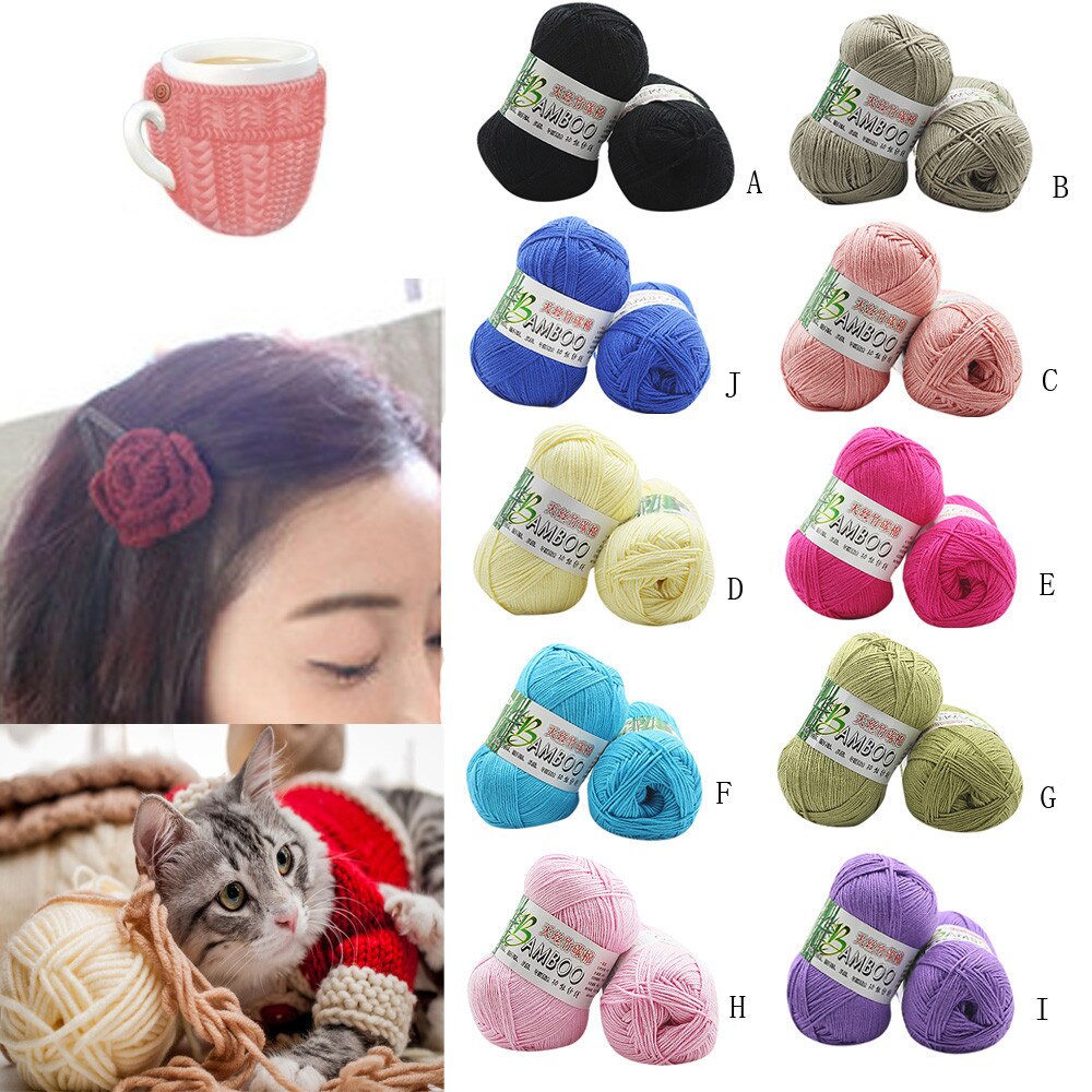 100% bambou coton doux naturel tricot Crochet tricots laine fil 50g pull chapeau tricot coton fil accessoires