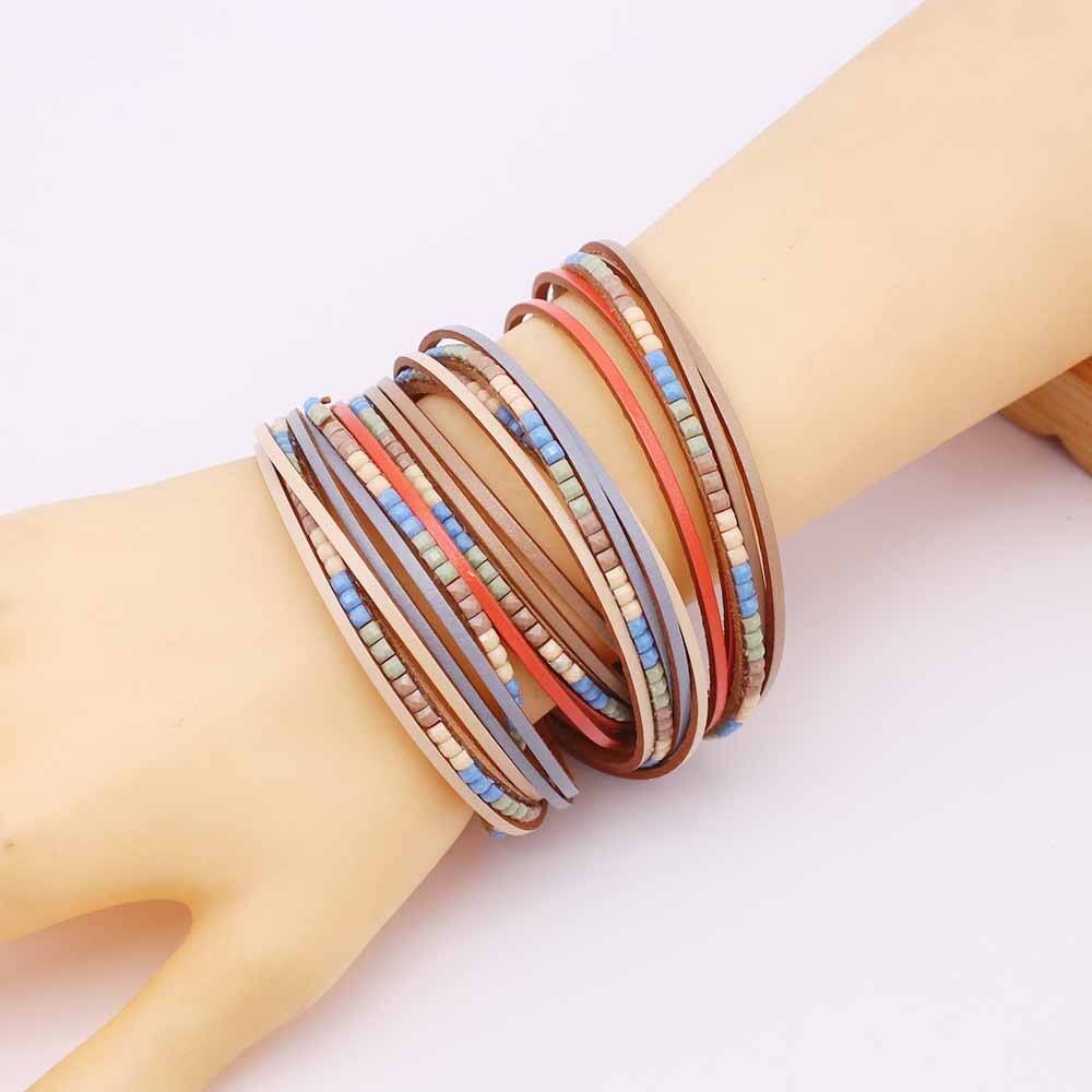 2021 nuovi braccialetti in pelle di menta Boho per donna moda donna strisce sottili multistrato bracciale avvolgente largo regalo gioielli femminili